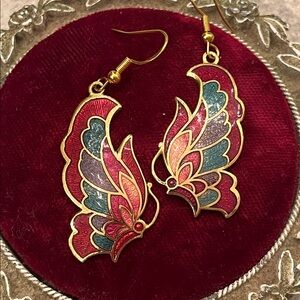 Cloisonné Colorful Butterfly Wing Earrings 70’s